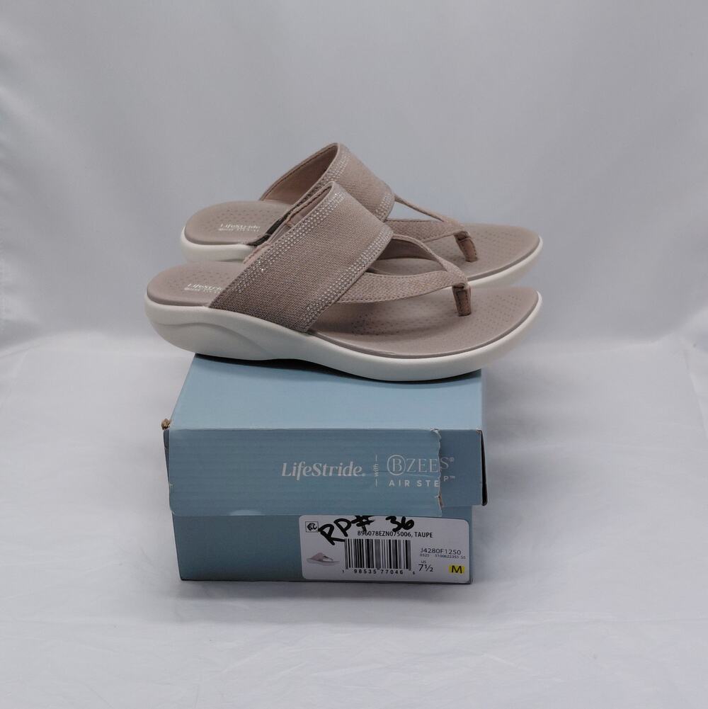 LifeStride Women's Comfort Flip Flop Sandals Size 7.5 Taupe Walking Vacation